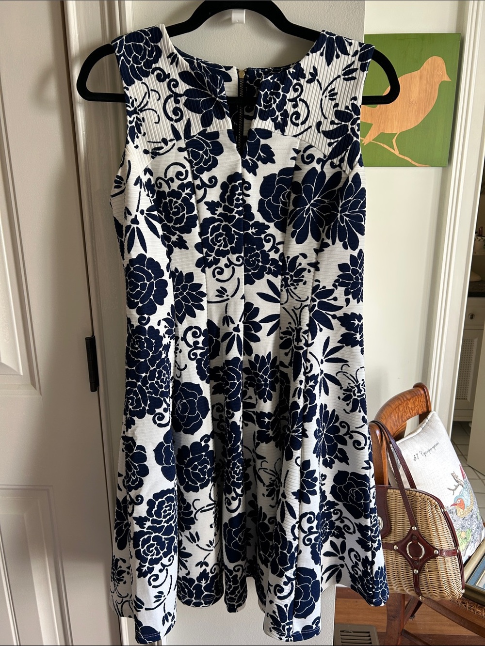Sleeveless Navy Floral Fit & Flare Dress - Brand: Worn once to a wedding.